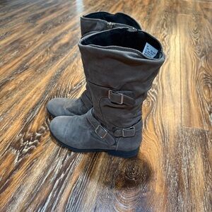 Big Girls Size 4 Tall Brown Boots Buckle Harness Shoes Zip Up